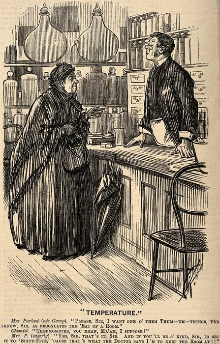 An Old Lady In A Chemists Misunderstanding The Use Of A Ther — Charles Samuel Keene