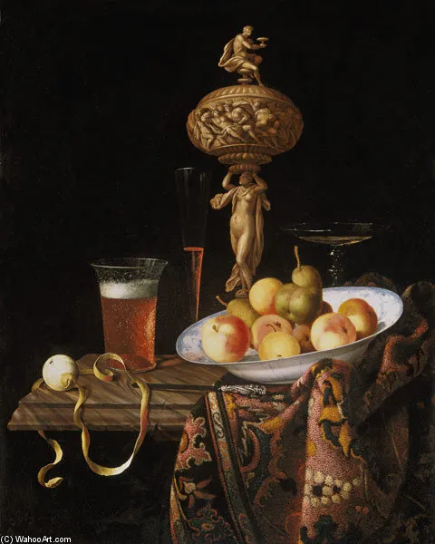 Fruit Bowl, Beer And Wine-glass As Well As Elfenbeinstatuette As Gefäss — Johann Georg Hinz