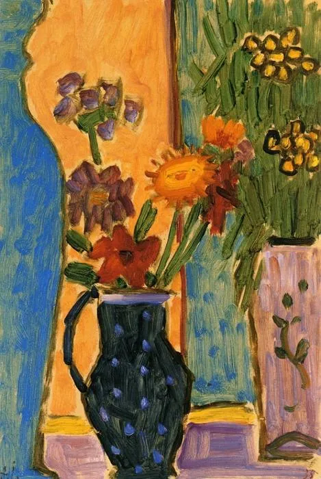 Still Life: Flowers With Blue Vases And Pink Wallpaper — Алексей Георгиевич Явленский
