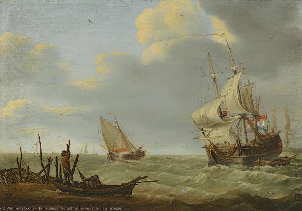 Vessels In A Breeze — Jan Claesz Rietschoof