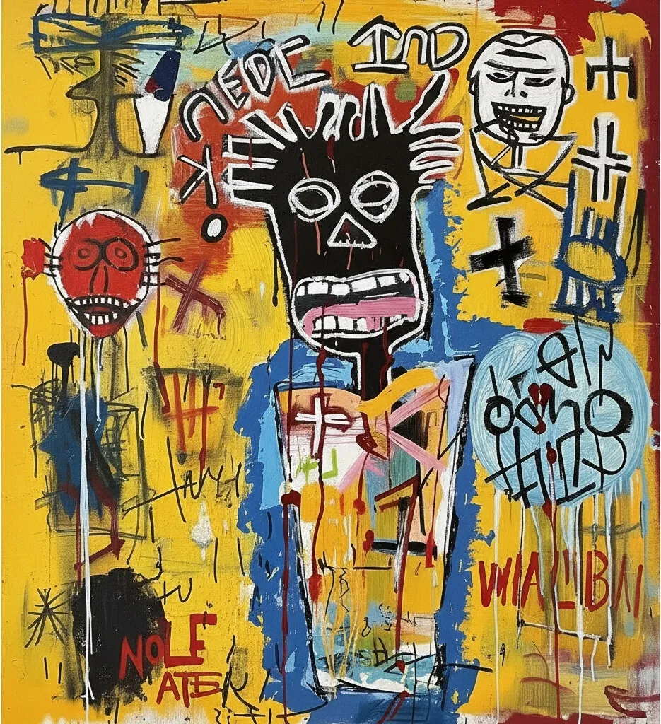 Fragmented Echoes Of Chaos In Mustard And Crimson: A Singular Neo-expressionist Vision — Laurent Girard