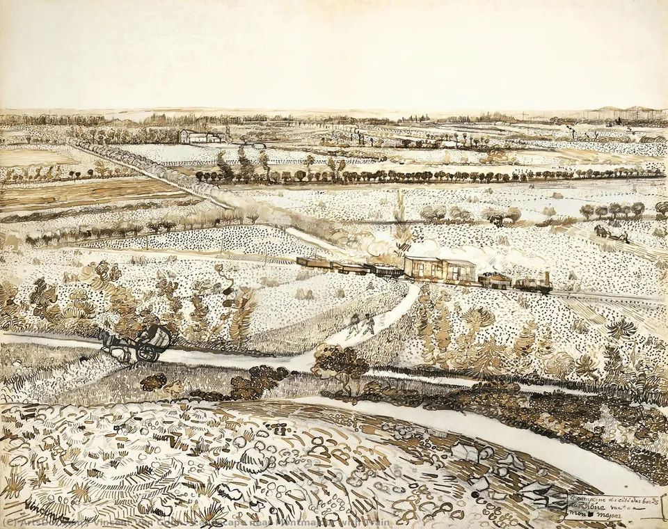 Landscape Near Montmajour With Train — Vincent Willem Van Gogh