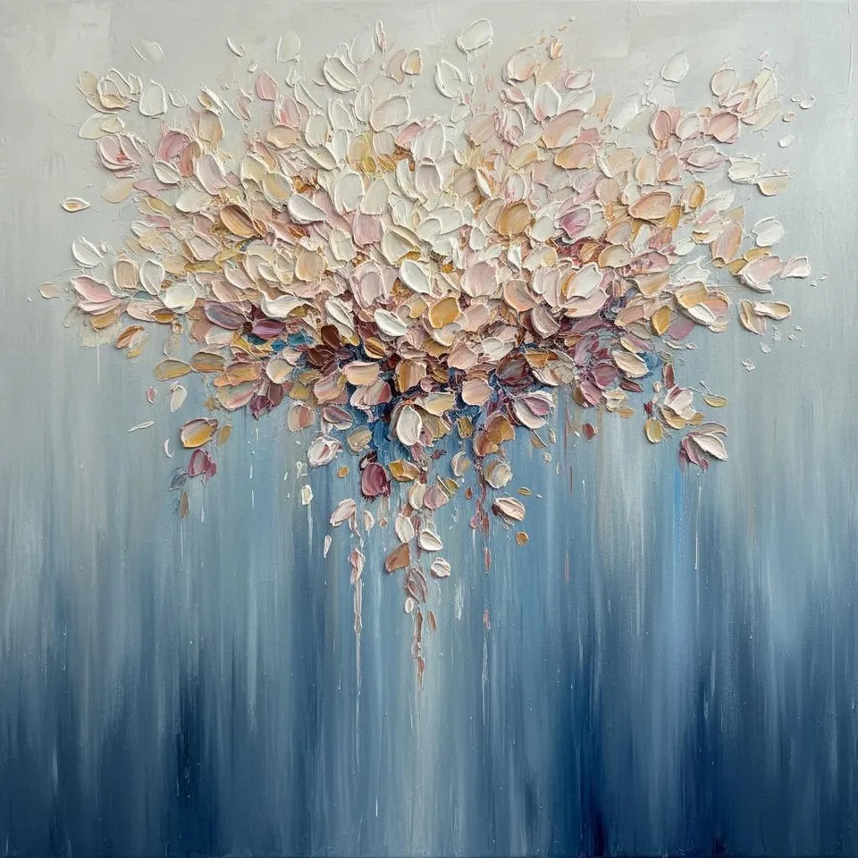 Ethereal Bloom In Descent: A Meditative Study Of Radiant Petals And Indigo Shadows — Christian Noiret