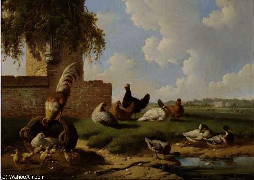 Poultry By A Ruin, A Country House In The Distance — Альбертус Ферхозен