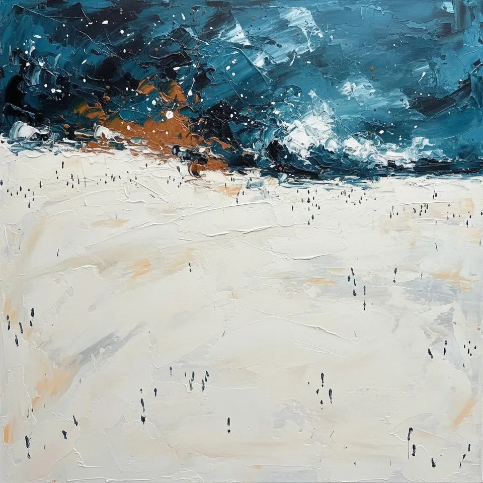 Ephemeral Shadows Over A Frozen Expanse In Midnight Blue And Ochre Impasto — Christian Noiret