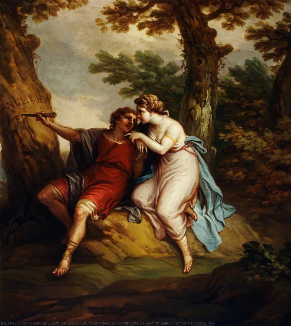 Angelica And Medoro Medoro Carving The Name Of Angelica Into The Trunk Of A Tree — Antonio Zucchi