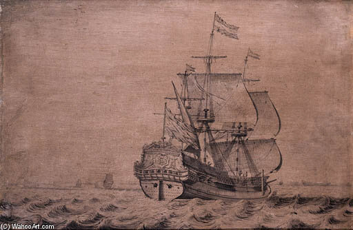 The Man-of-war Frisia Klein Frisia Under Sail Seen From The Stern - A Penschilderij — Wigerus Vitringa