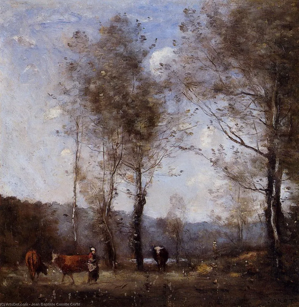 Ville D'avray, Cowherd In A Clearing Near A Pond — Жан-батист Кёро