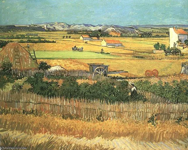 Recoltes A La Crau Avec Montmajour En Fond — Vincent Willem Van Gogh