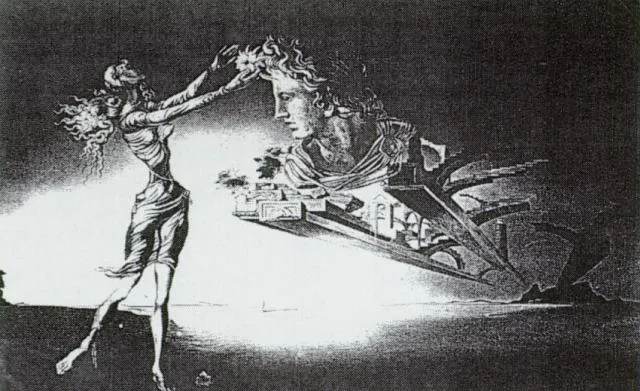 Desert Trilogy - Apparition Of A Woman And Suspended Architecture In The Desert - For 'desert Flower' Perfume, 1946 — Сальвадор Дали