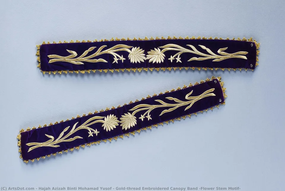 Gold-thread Embroidered Canopy Band (flower Stem Motif) — Hajah Azizah Binti Mohamad Yusof