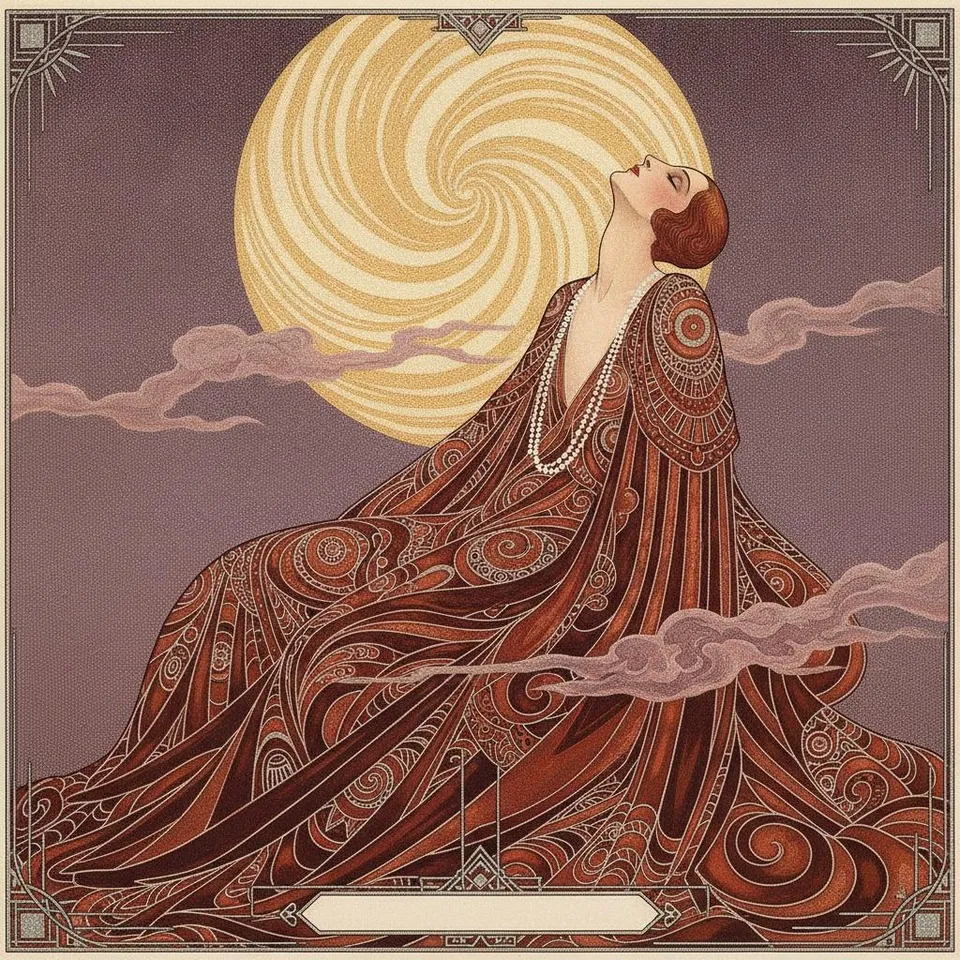 Golden Spiral Amidst Burgundy Drapery And Dusky Clouds — Valentin Laurent De Courcey