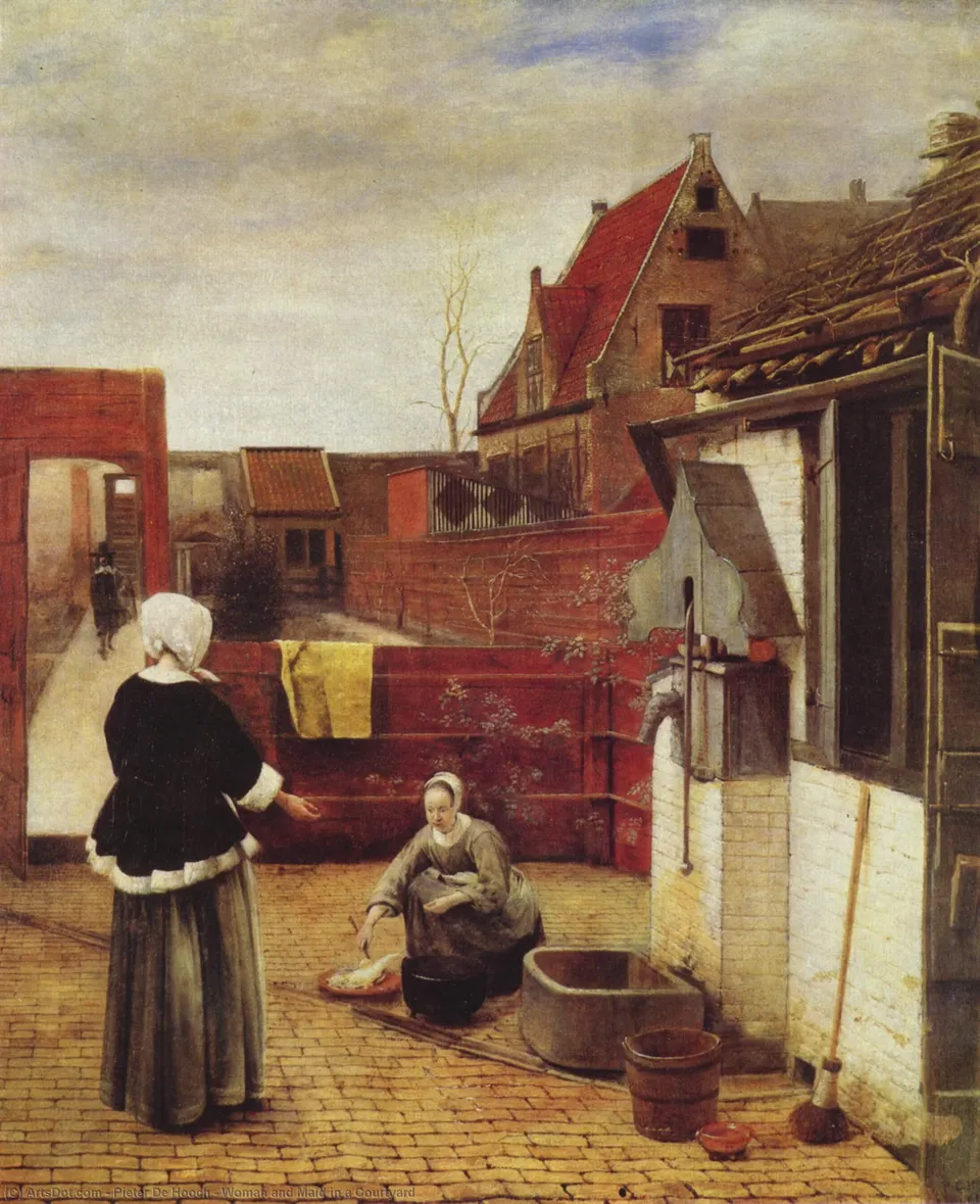 Woman And Maid In A Courtyard — Питер Де Хёх