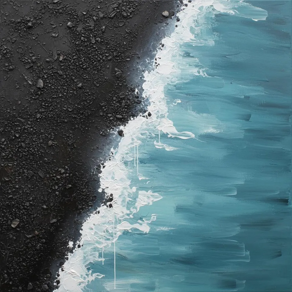 Eternal Convergence Of Obsidian Shore And The Luminous Cyan Tide — David Moreau