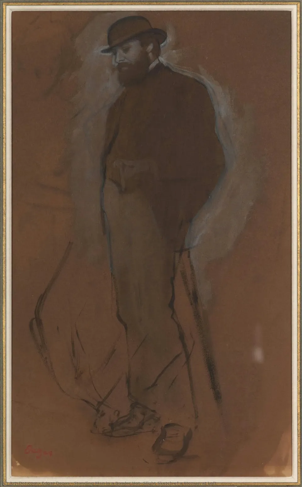 Standing Man In A Bowler Hat; Slight Sketch Of A Woman At Left — Hilaire-germain-edgar Degas