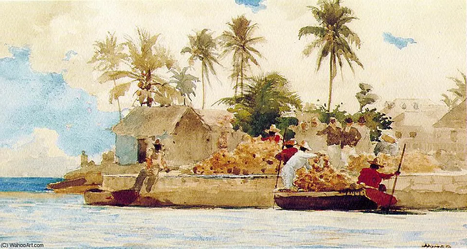 Sponge Fishing, Nassau, Watercolor And Graphite, — Винслоу Хомер