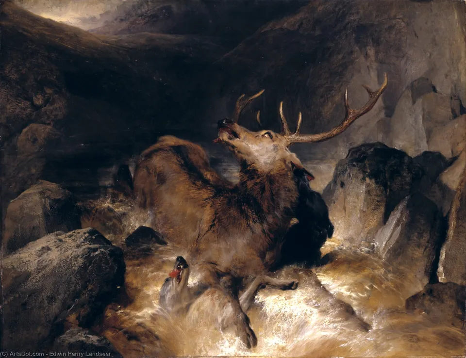 Deer And Deer Hounds In A Mountain Torrent — Сэр Эдвин Лендзер