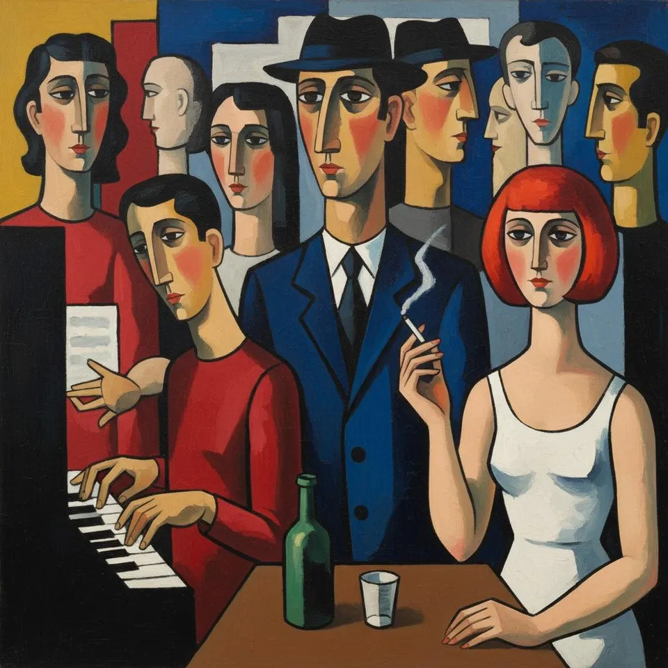 Melancholy In Navy And Crimson: A Monumental Study Of Silent Figures — Christian Noiret