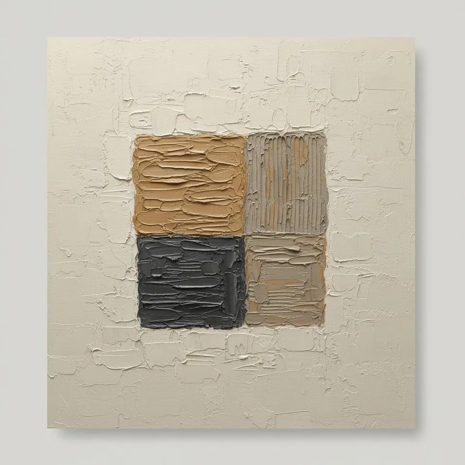 Monolithic Quadrants In Earthy Ochre And Charcoal: A Singular Meditative Study — David Moreau