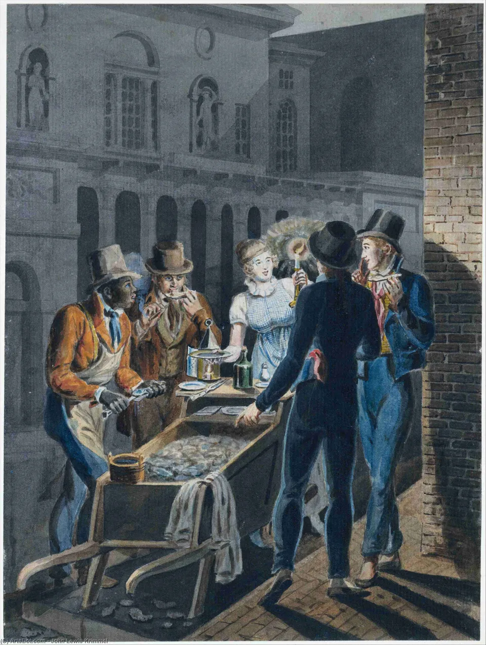 Nightlife In Philadelphia-an Oyster Barrow In Front Of The Chestnut Street Theater — John Lewis Krimmel