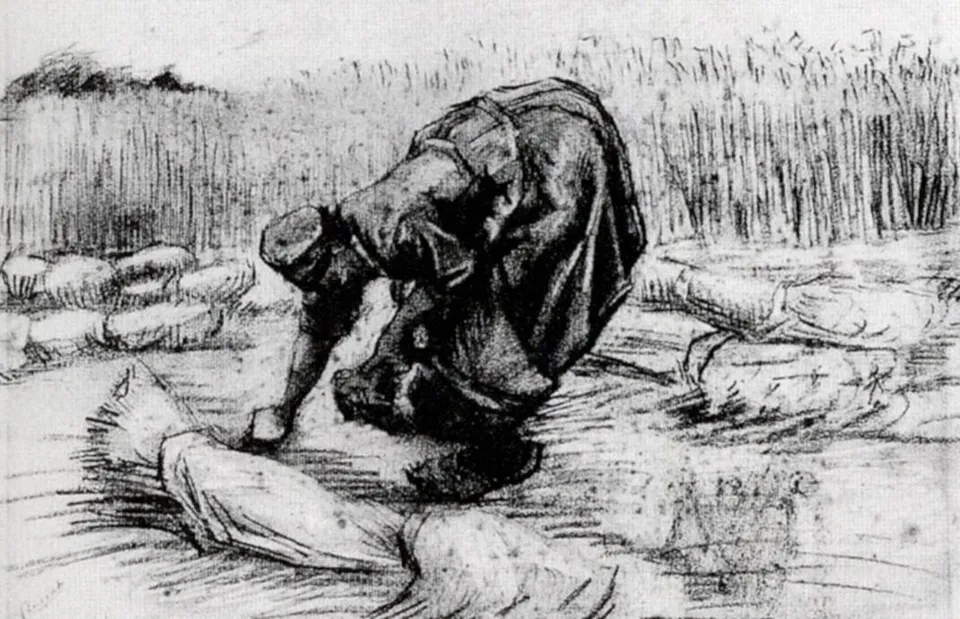 Peasant Woman, Stooping Between Sheaves Of Grain — Vincent Willem Van Gogh