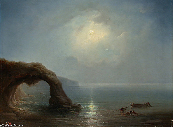 Felsen Bei Capri Mit Fischern — Эдуард Хильдебрандт