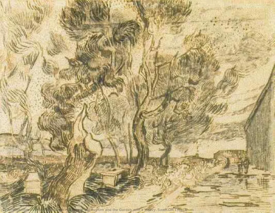 Corner Of The Asylum And The Garden With A Heavy, Sawn-off Tree, A — Vincent Willem Van Gogh