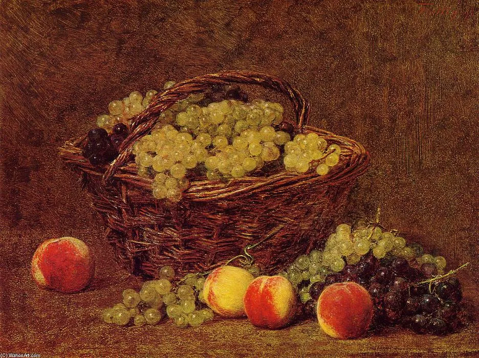 Basket Of White Grapes And Peaches — Фантин-латур, Жан