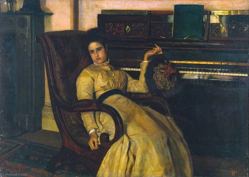 Girl Resting At A Piano — Frank Huddlestone Potter
