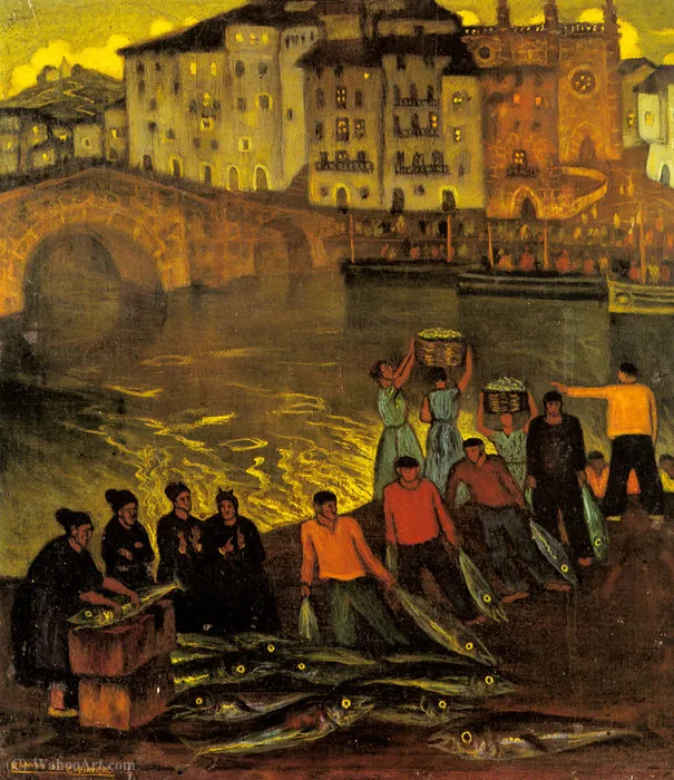 Fisherfolk In A Harbour Town — Eduardo Zamacois Y Zabala
