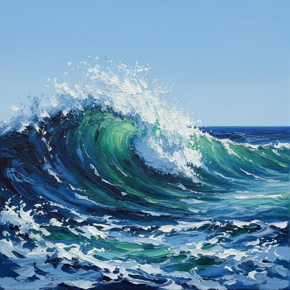 Eternal Surge: A Monumental Study Of Emerald Tides And Sculptural Seafoam — Christian Noiret