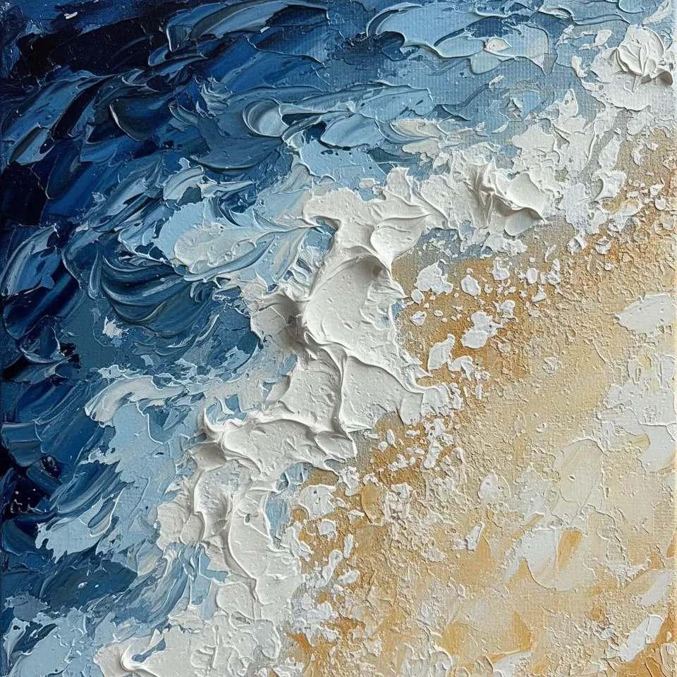 Ephemeral Tides Of Ochre And Deep Cerulean In Sculptural Impasto Relief — David Moreau