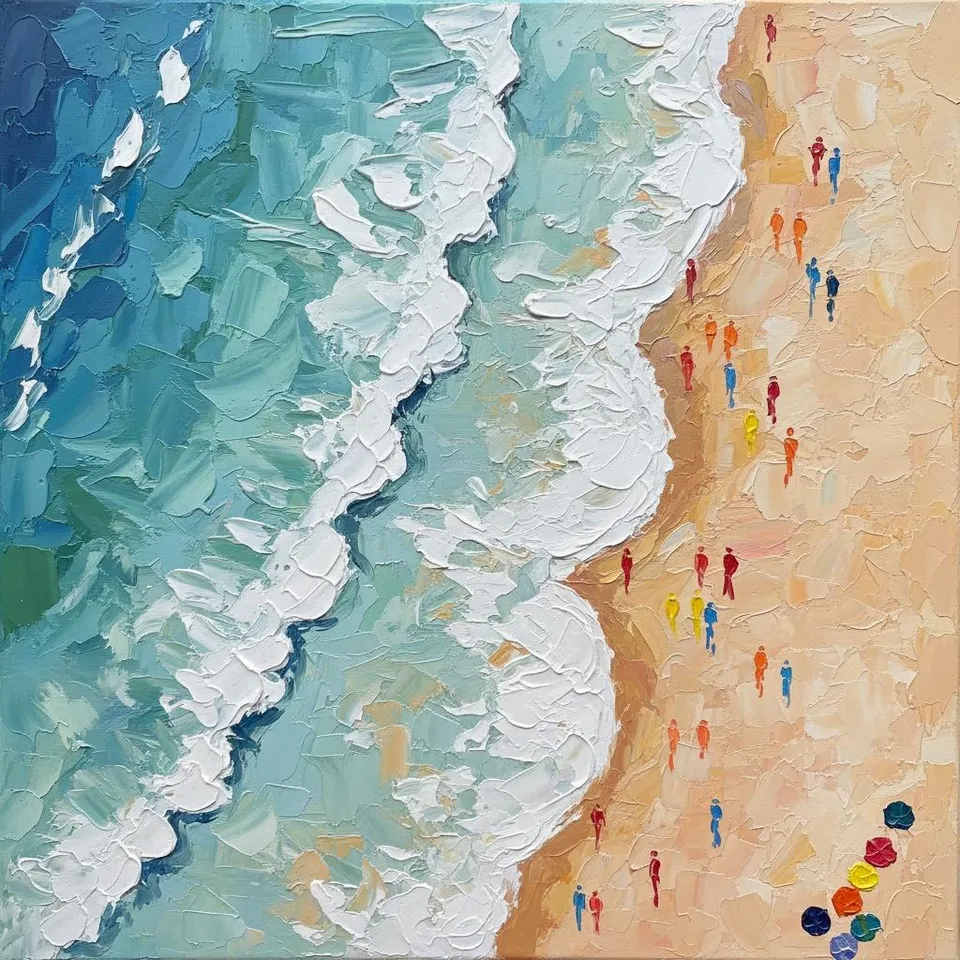 Rhythmic Tides Of Ochre And Azure: A Singular Impasto Study In Serenity — Christian Noiret