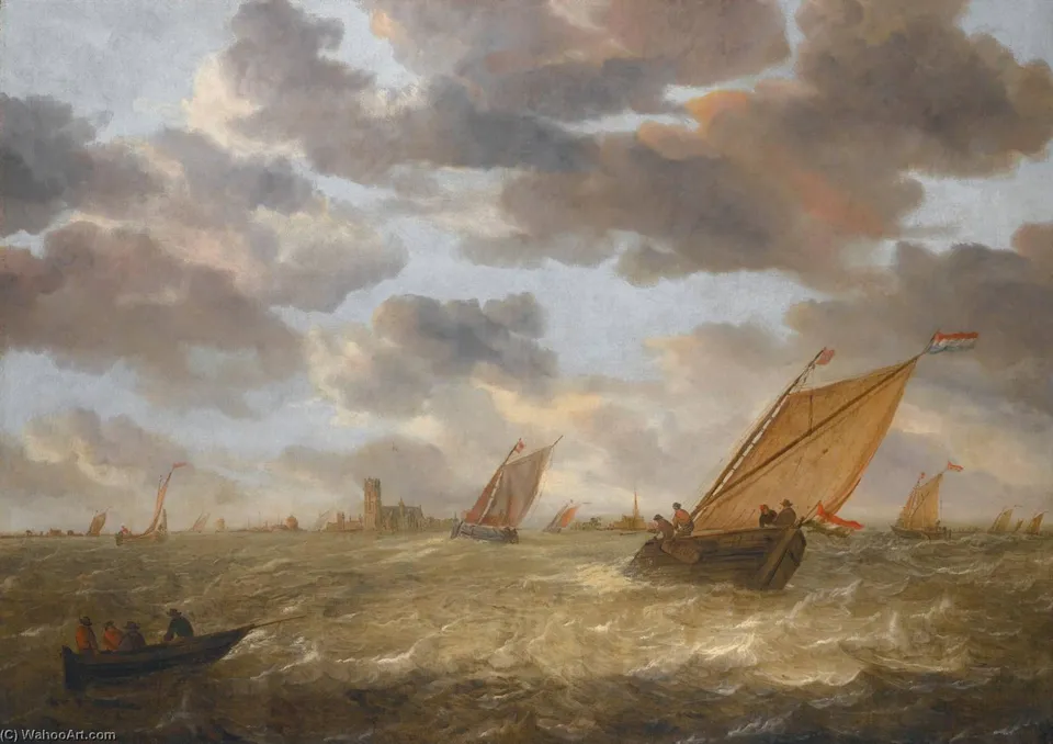 Dutch Shipping In A Stiff Breeze With A View Of Dordrecht Beyond — Abraham Hendricksz. Van Beyeren