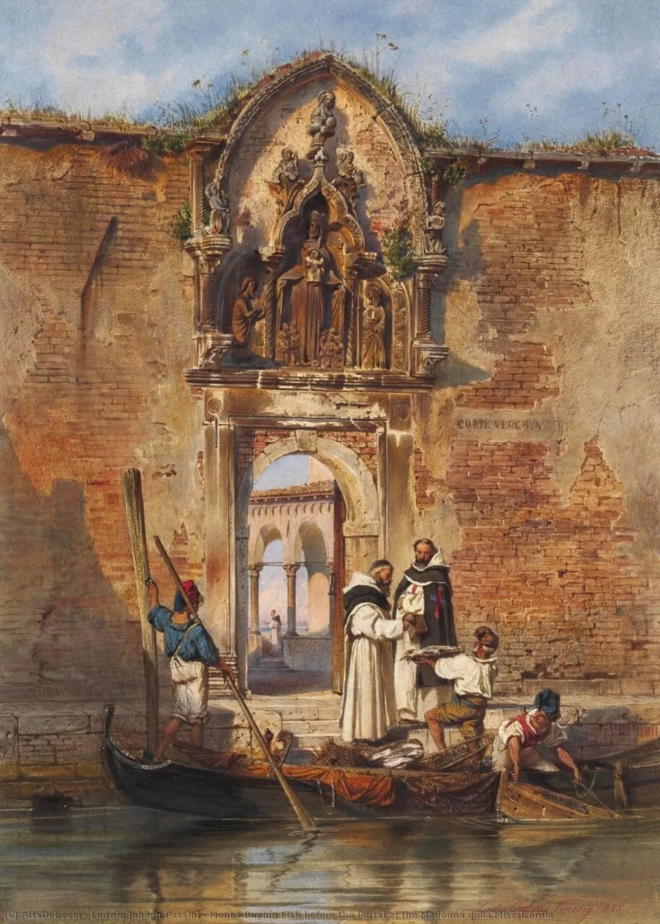 Monks Buying Fish Before The Portal Of The Madonna Della Misericordia — Ludwig Johann Passini