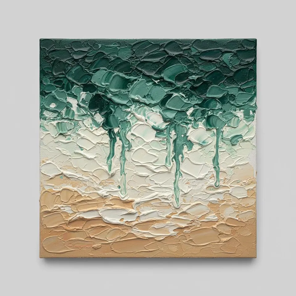 Ethereal Strata Of Forest Teal And Ochre In Sculptural Impasto Relief — David Moreau