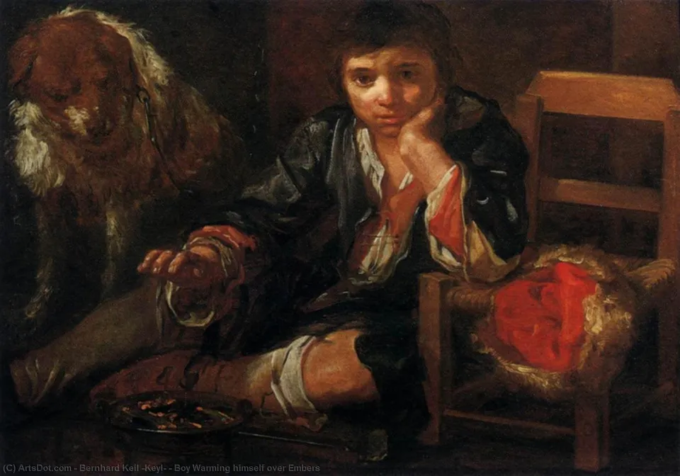 Boy Warming Himself Over Embers — Bernhard Keil (keyl)