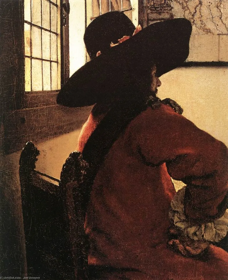 Officer With A Laughing Girl (detail) — Йоханнес Вермеер