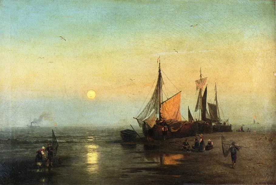 Moonlit Fishing Scene — ヘルマン・ヘルツォーク