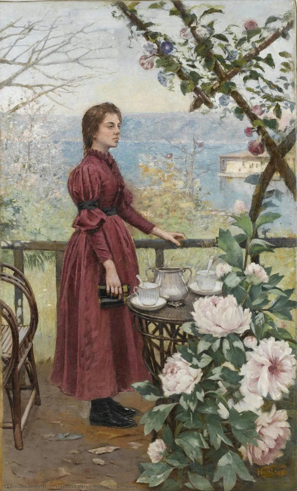 Woman With Peonies — Halil Paşa, 1852-1939