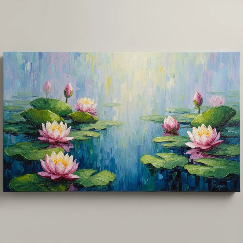 Ethereal Radiance Of Floating Lilies In A Meditative Blue And Gold Dreamscape — Christian Noiret