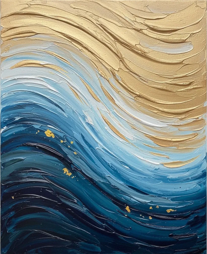 Gilded Currents Of An Infinite Tide In Sculptural Gold And Deep Oceanic Blue — Laurent Fabre