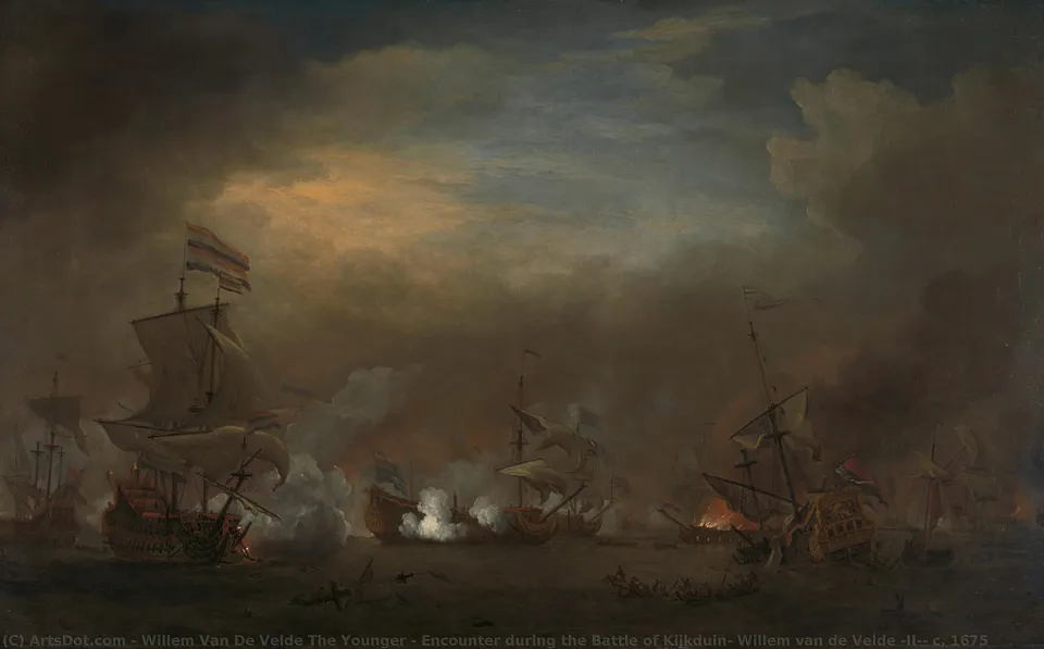 Encounter During The Battle Of Kijkduin, Willem Van De Velde (ii), C. 1675 — Willem Van De Velde The Younger