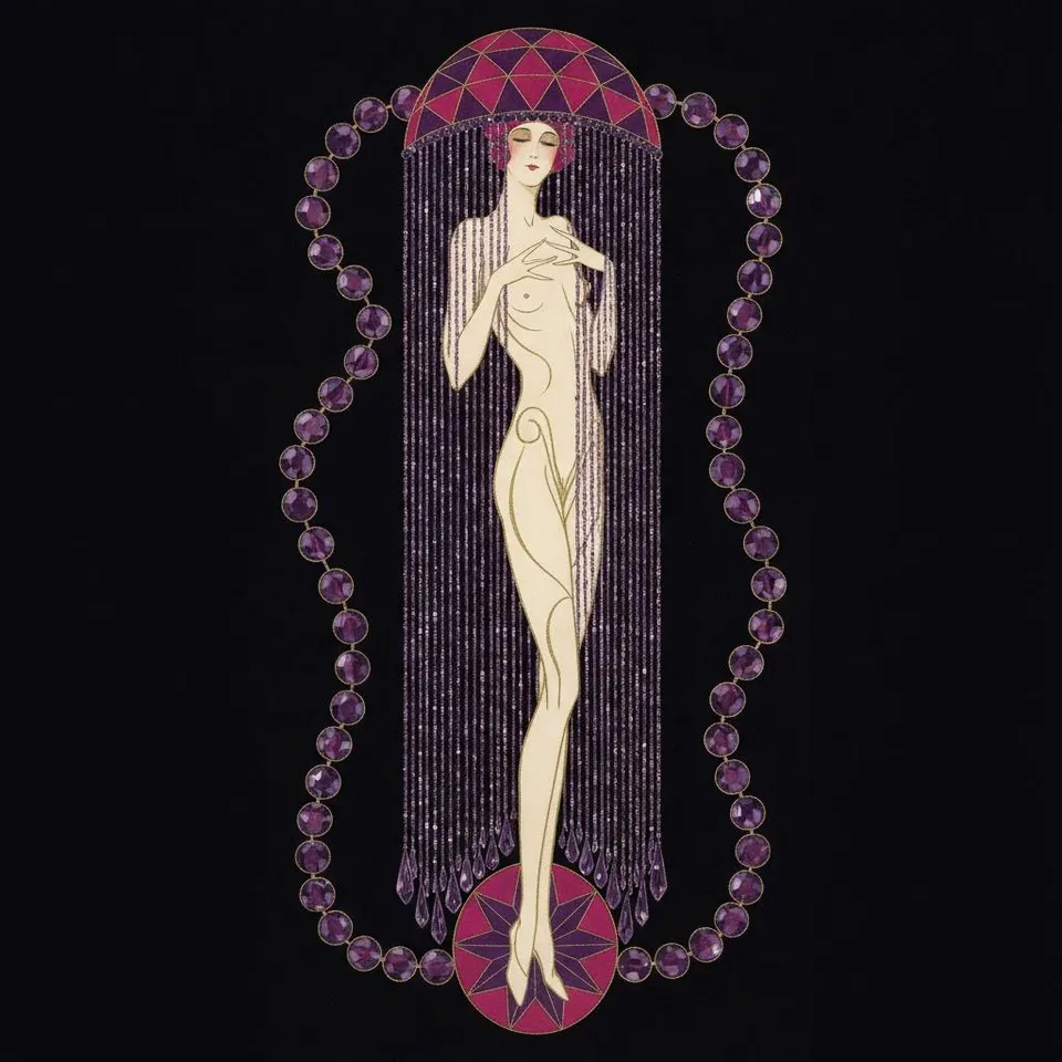 Magenta Mosaic Headdress And Beaded Fringe Over Cream Silhouette — Valentin Laurent De Courcey