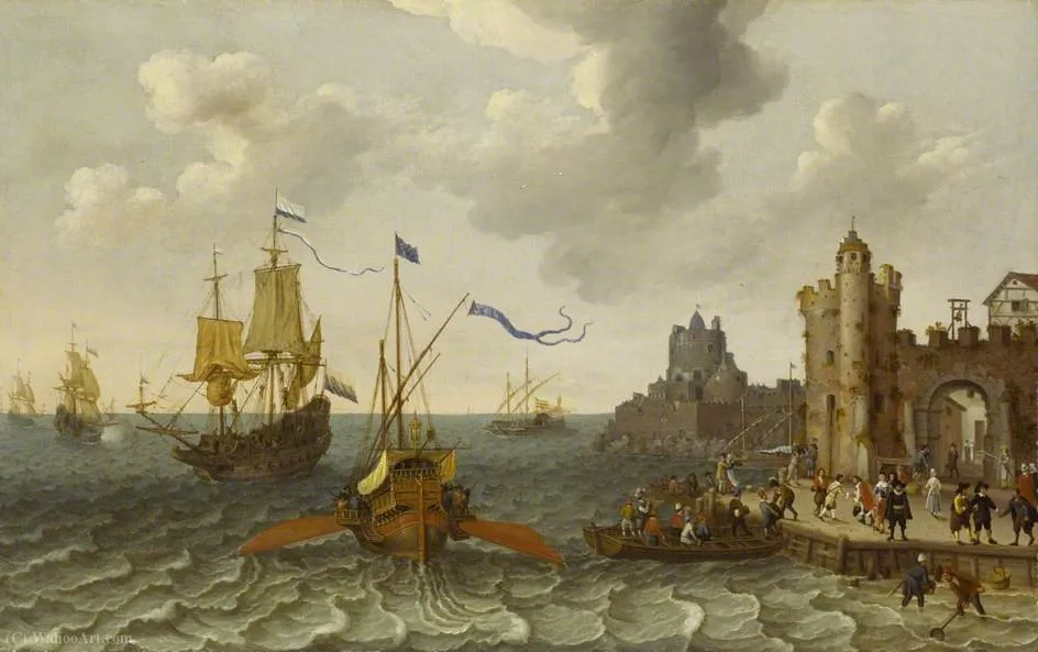A French Galley And Dutch Men-of-war Off A Port — Abraham Willaerts