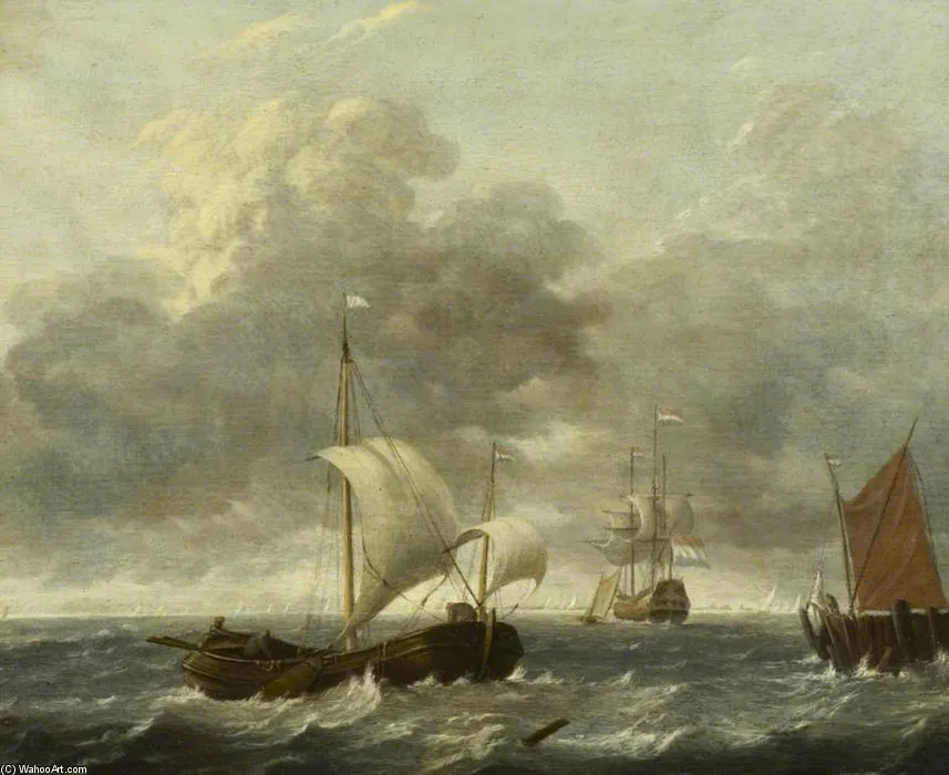 A Fishing Pink Running Past A Jetty — Gerrit Van Battem