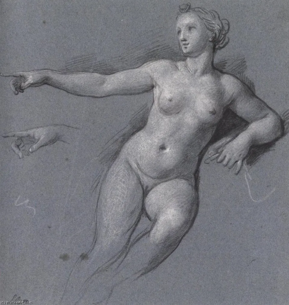 Naked Youman Pointing Her Finger — Louis De Boullogne The Younger