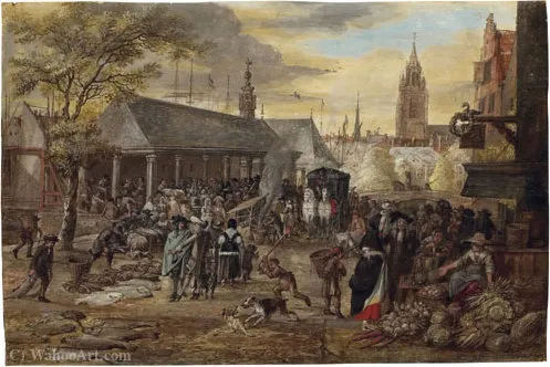 Stadsgezicht Met Markt — Gerrit Van Battem