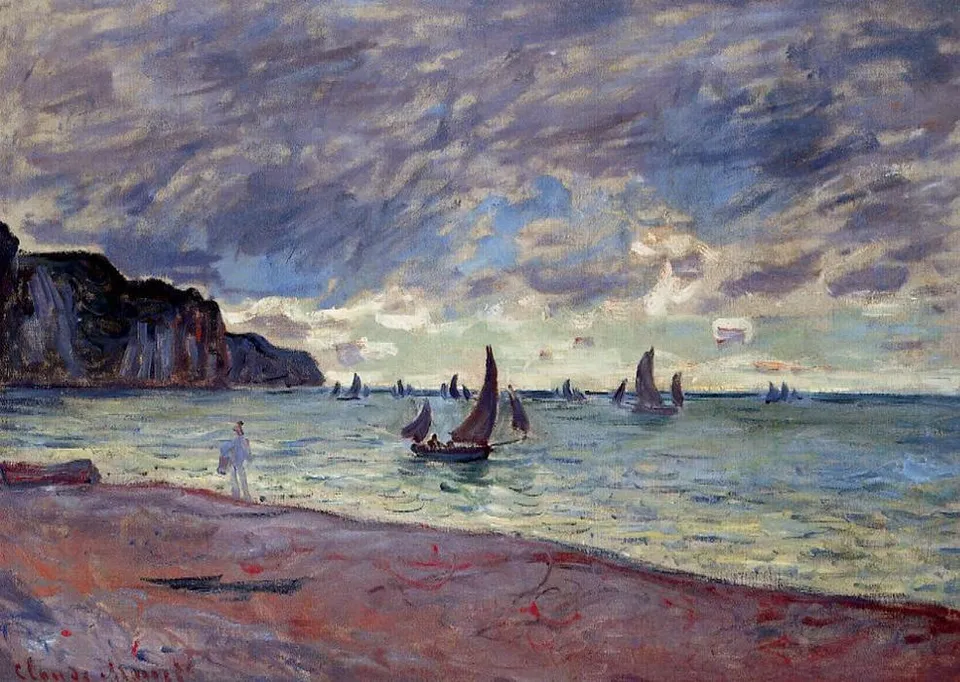 Fishing Boats By The Beach And The Cliffs Of Pourville — Клод Моне