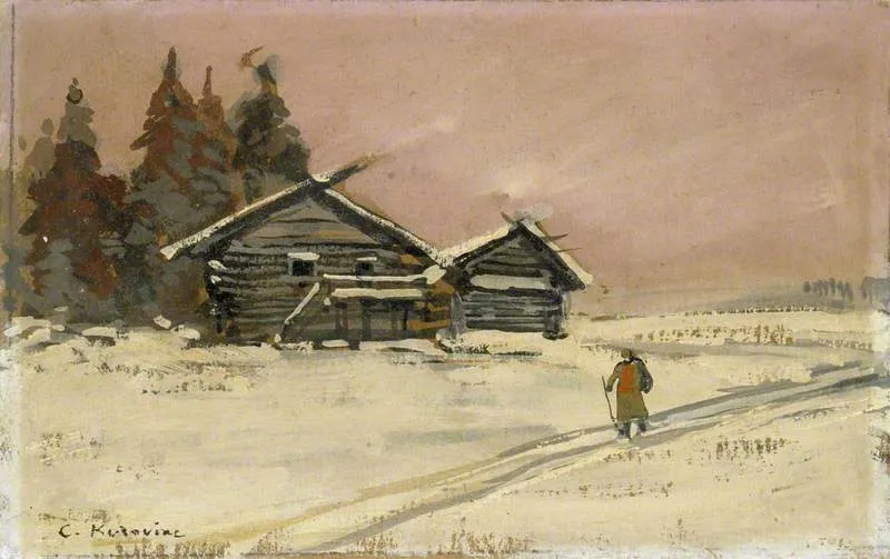 Winter Landscape With Two Wooden Huts — Константин Алексеевич Коровин